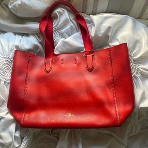Red Coach Leather Derby Tote Bag